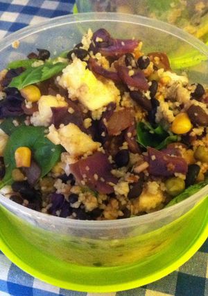 A picture of Roasted Cauliflower, Red Cabbage & Black Bean Couscous.