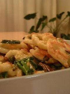 A picture of Gyoza-style Udon Noodles.