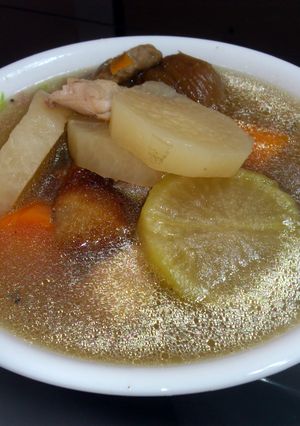 A picture of Raddish And Carrot In Chicken Soup.