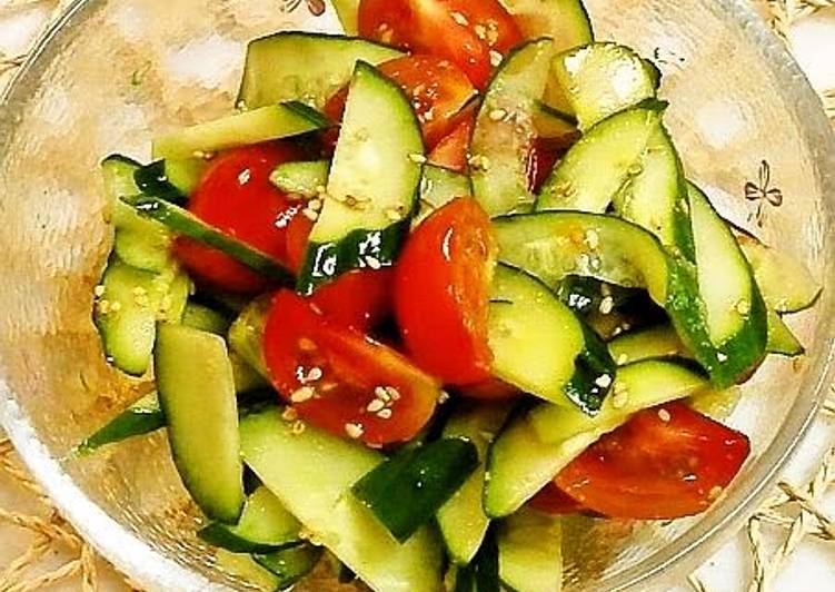 Recipe of Super Quick Homemade Namul Style Cucumber and Tomato with Sesame Oil