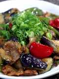 Miso Flavored Pork Belly, Eggplant, and Green Bell Pepper Stir-Fry