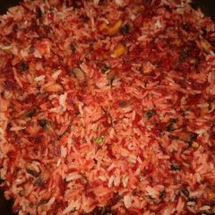 A picture of Beetroot carrot mushroom fried rice.
