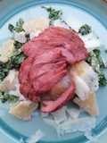 Smoked duck with kale, pomelo and walnut dressing