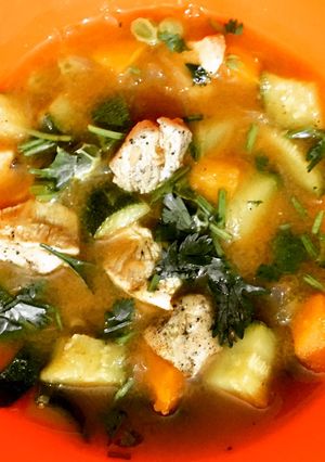 A picture of Lemon chicken soup.