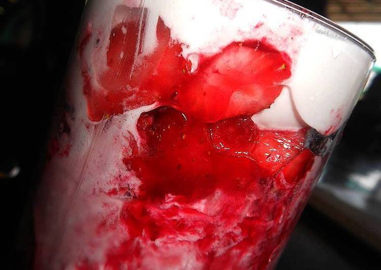 Strawberry Milk Shake topped with Vanilla Ice-Cream