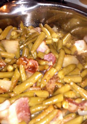 A picture of GREENBEANS WITH POTATOS,ONION.&BACON..