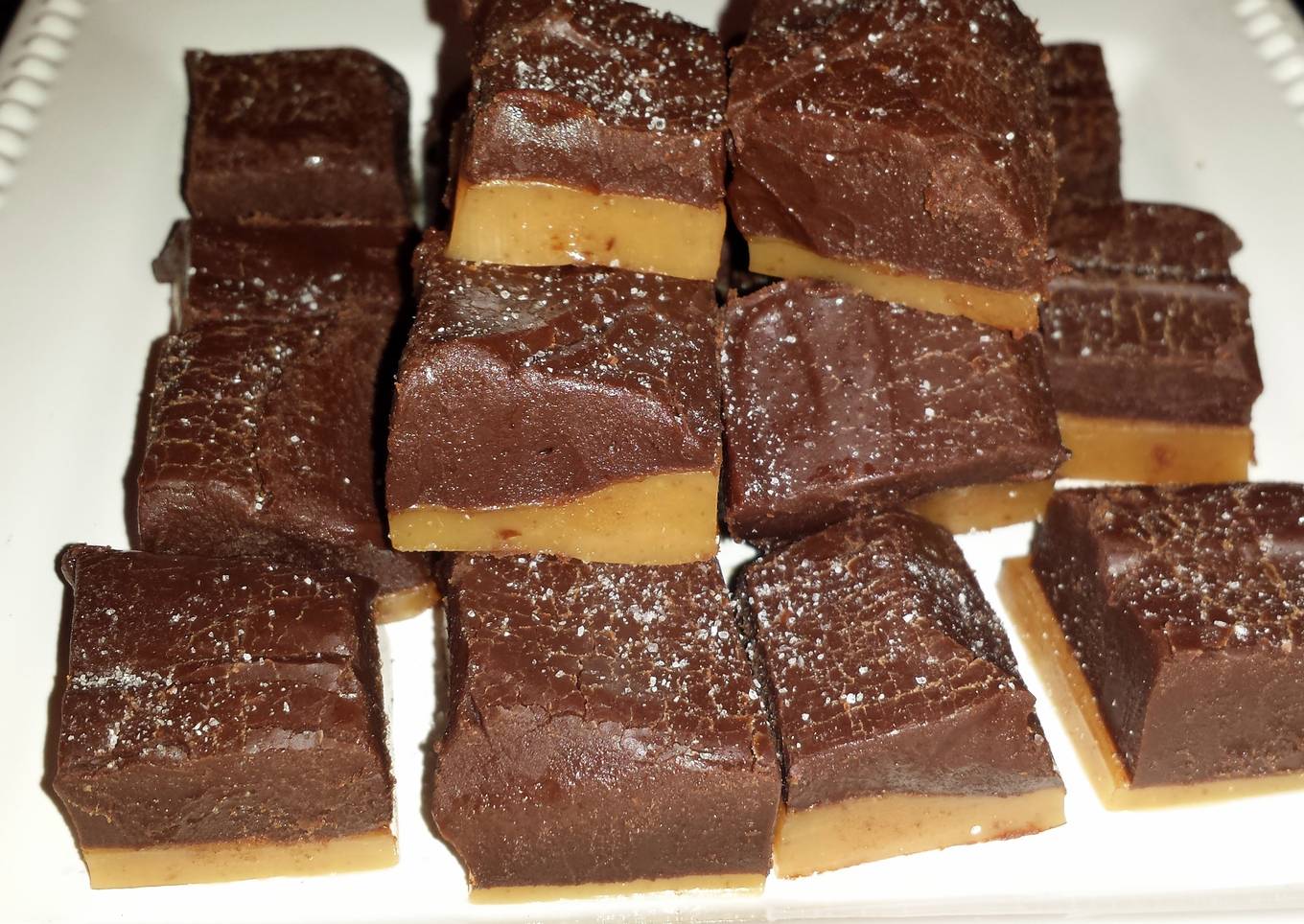 chewy salted layered chocolate caramels