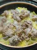 Steamed Chicken Thighs with Garlic and Black Pepper on Napa Cabbage