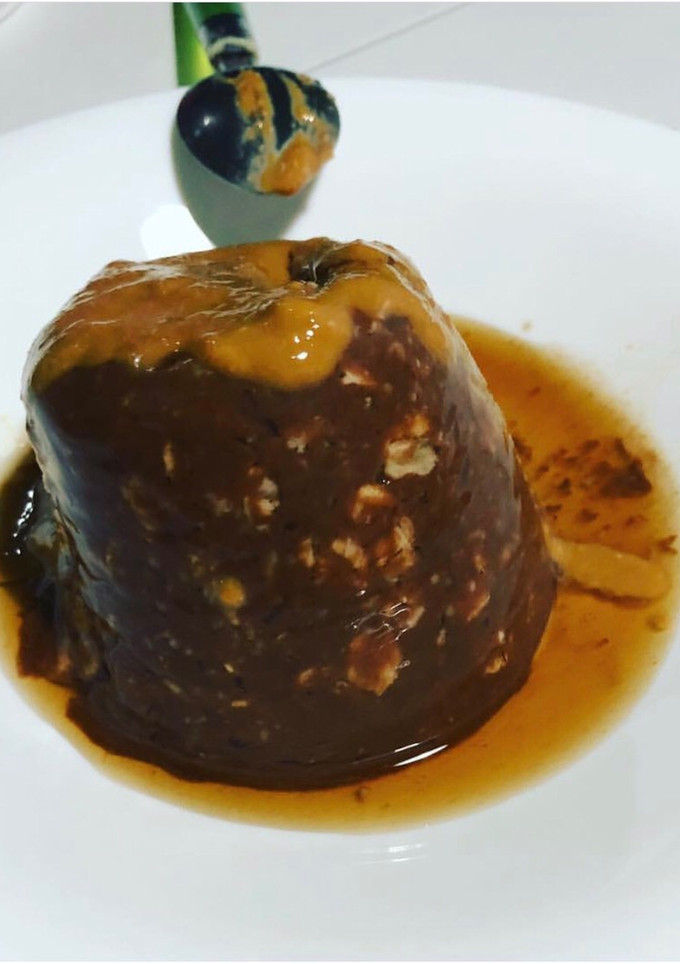 Una foto de Desayuna flan de choco con copos de espelta