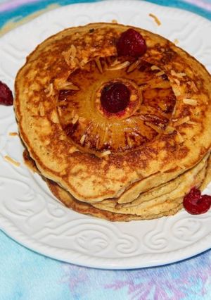 A picture of Tropical Pineapple Upside Down Pancakes.