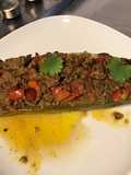 Papaye verte au bœuf,poivron rouge,oignon et épices massalé
