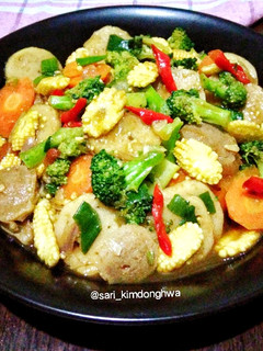 Foto resep Tumis Sayuran, Baso & Kekian Saus Tiram