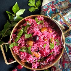 A picture of Cranberry Pulihora / Cranberry Rice - South Indian style.
