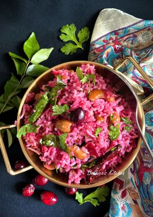 A picture of Cranberry Pulihora / Cranberry Rice - South Indian style.