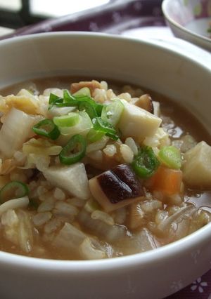 A picture of Macrobiotic Recipe: Brown Rice Gruel with lots of Veggies.