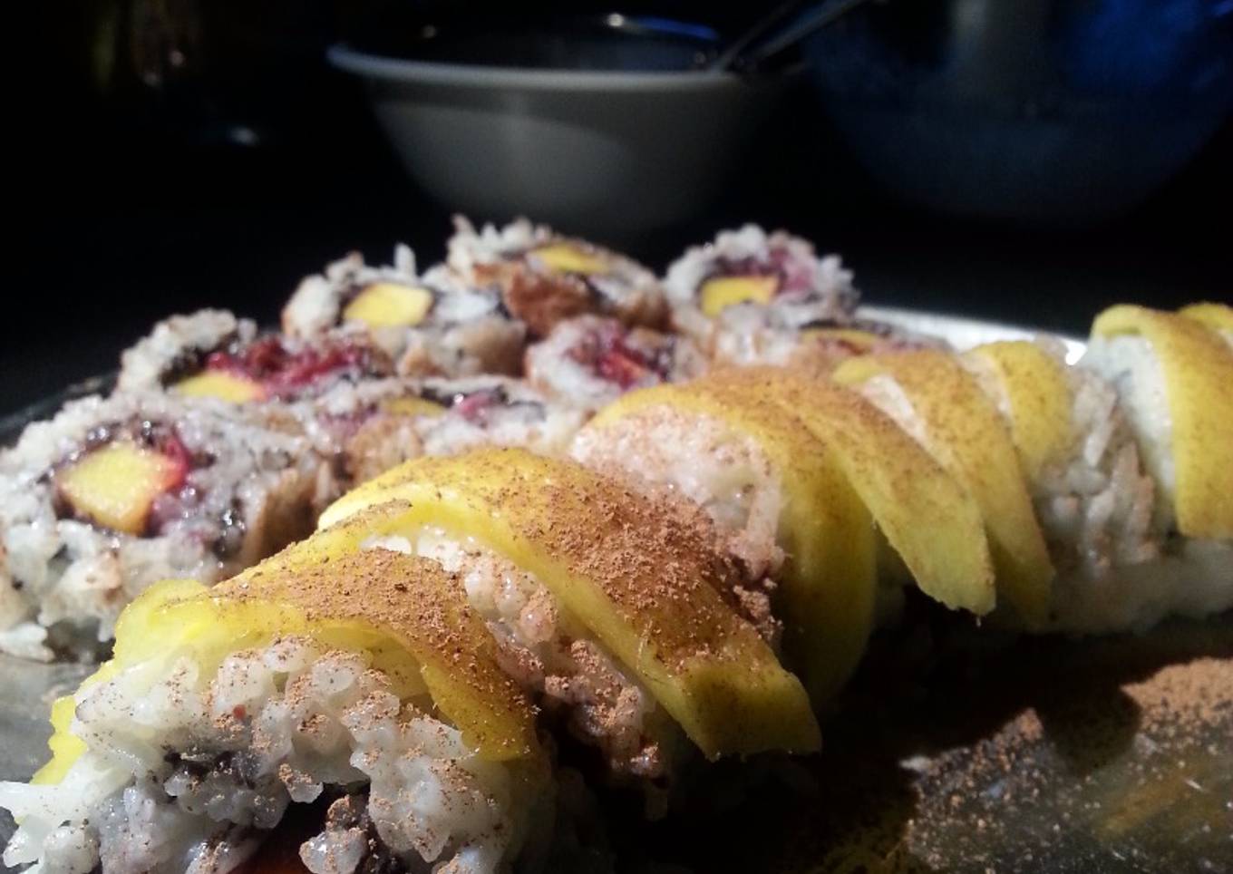 Mango sticky rice sushi