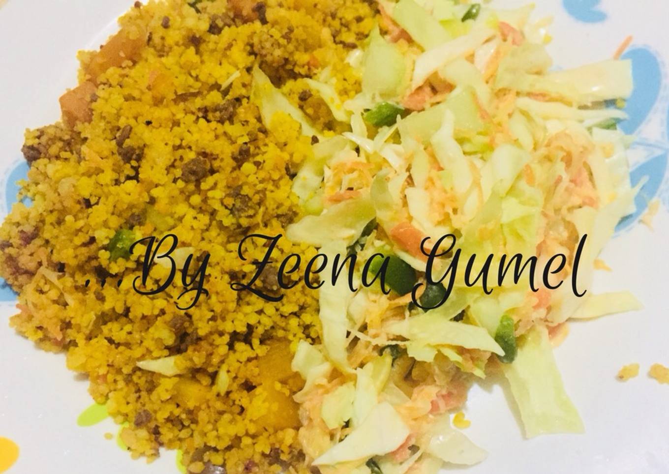 Fried Couscous (Mixed With Minced Meat) And Coleslaw