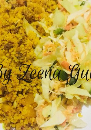 A picture of Fried Couscous (Mixed With Minced Meat) And Coleslaw.