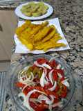 Filetitos de lenguado con masa orly y patatas asadas