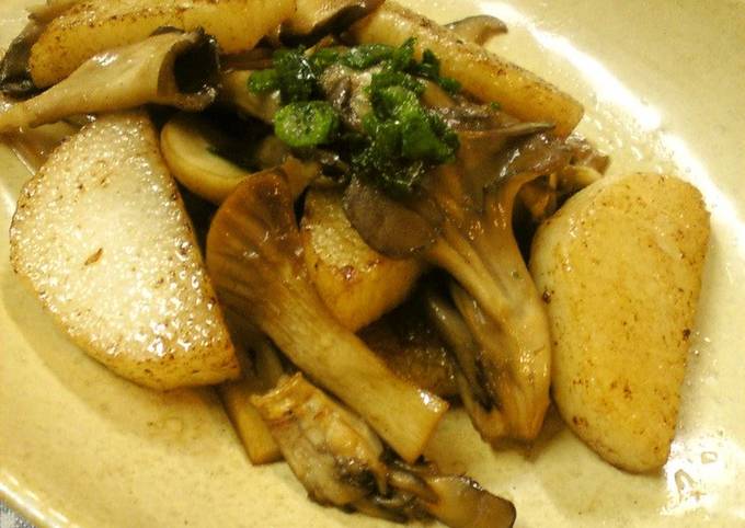 Steps to Prepare Favorite Stir-Fried Mushrooms and Yam with Butter and
Soy Sauce