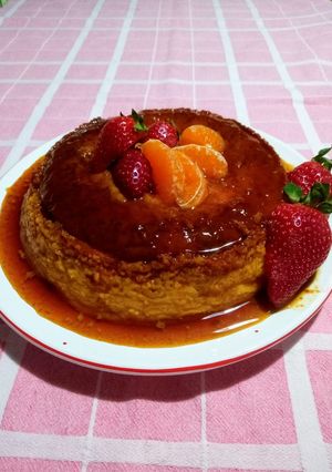 Una foto de Flan sabor mandarinas