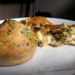 A picture of Sophie's bacon, spinach and feta muffins.
