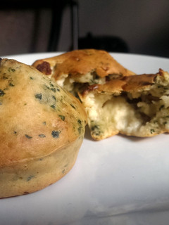 A picture of Sophie's bacon, spinach and feta muffins.