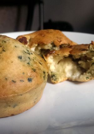 A picture of Sophie's bacon, spinach and feta muffins.