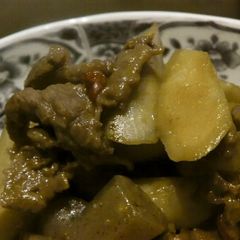 A picture of Burdock Root, Konnyaku and Beef Simmered with Miso.