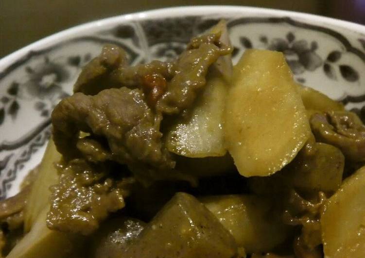 Burdock Root, Konnyaku and Beef Simmered with Miso