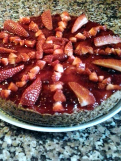 A picture of strawberry cheesecake.