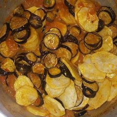 A picture of Eggplant and potato curry.