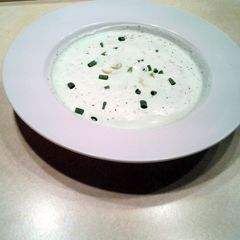 A picture of Chilled spicy cucumber avocado soup.