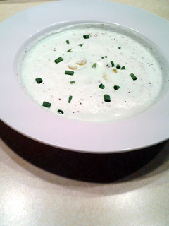 A picture of Chilled spicy cucumber avocado soup.