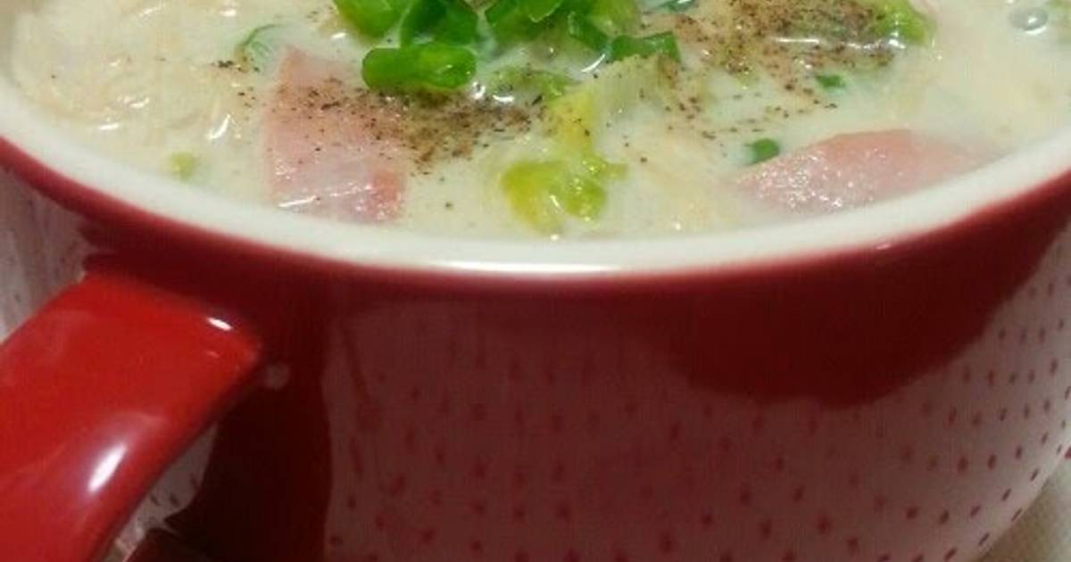 Japanesestyle Chinese Cabbage, Bacon and Soy Milk Soup Recipe by