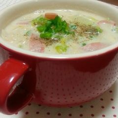 A picture of Japanese-style Chinese Cabbage, Bacon and Soy Milk Soup.