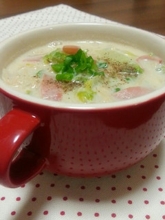 A picture of Japanese-style Chinese Cabbage, Bacon and Soy Milk Soup.