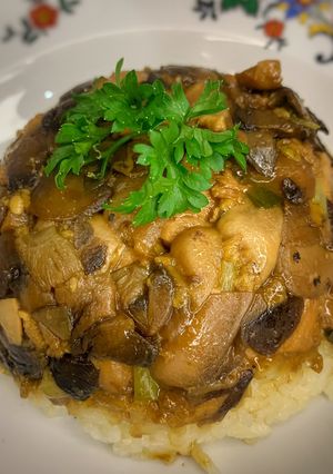 Foto resep Nasi tim ayam jamur