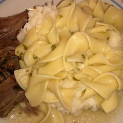 A picture of " Beef and Noodles - with Mashed Potatoes ".