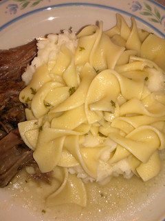 A picture of " Beef and Noodles - with Mashed Potatoes ".