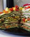 Tarta de panqueques rellena de verduras