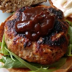 A picture of Vickys Pork, Apple & Mustard Burgers, GF DF EF SF NF.