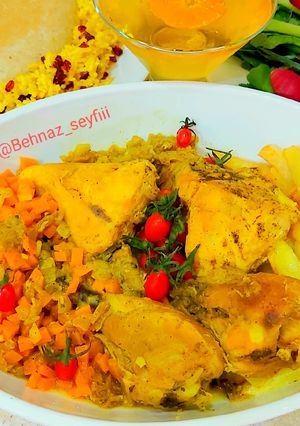 عکسی از دستور زرشک پلو با مرغ بدون روغن، غذای رژیمی