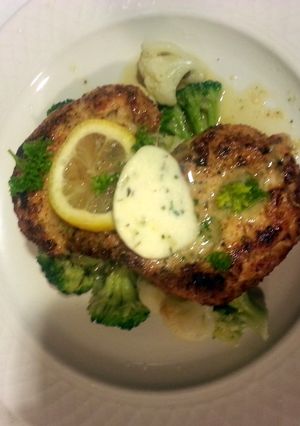 A picture of Boobie's herb butter chicken and veggies.