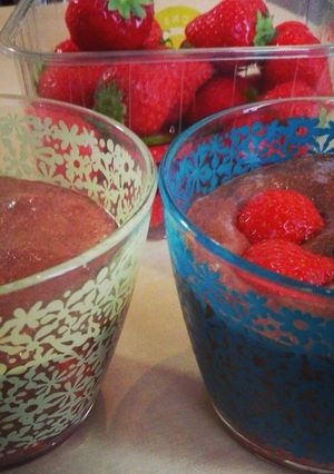 A picture of Easy chocolate mousse with strawberries.