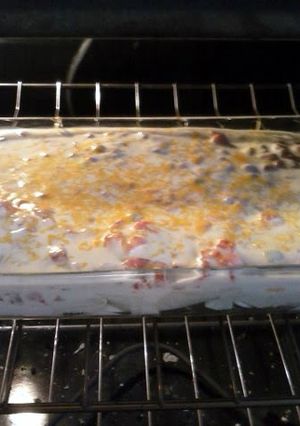 A picture of Chicken Enchiladas with Sour Cream Sauce.
