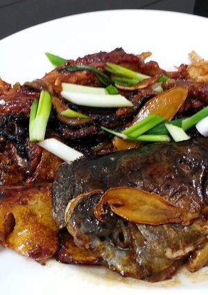 A picture of Claypot Ginger and Spring Onion Salmon.