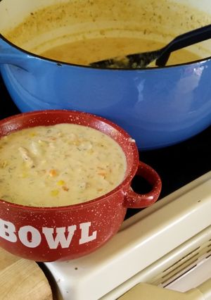 A picture of Kv salmon chowder.