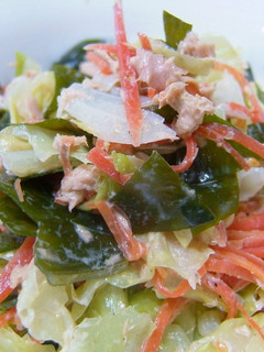 A picture of Cabbage, Tuna and Wakame Seaweed Salad With Mayonnaise-Ponzu Dressing.