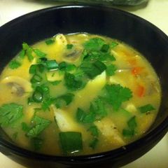 A picture of Tom Kha (Spicy Thai Coconut Chicken Soup).